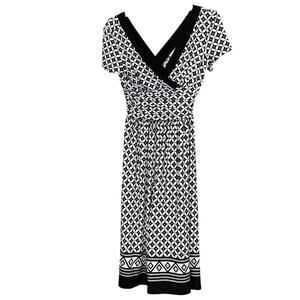 Women's Dress Barn Geometric Black & White V-Neck Midi Dress - Size Small